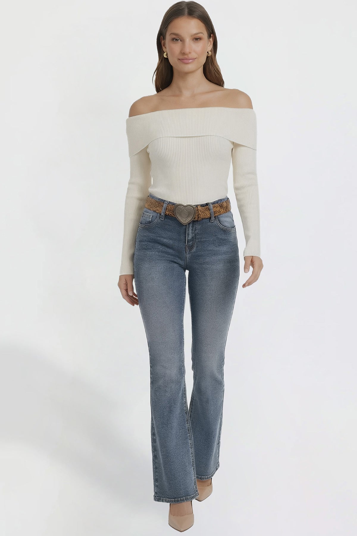 Women's Belted Bootcut Jeans