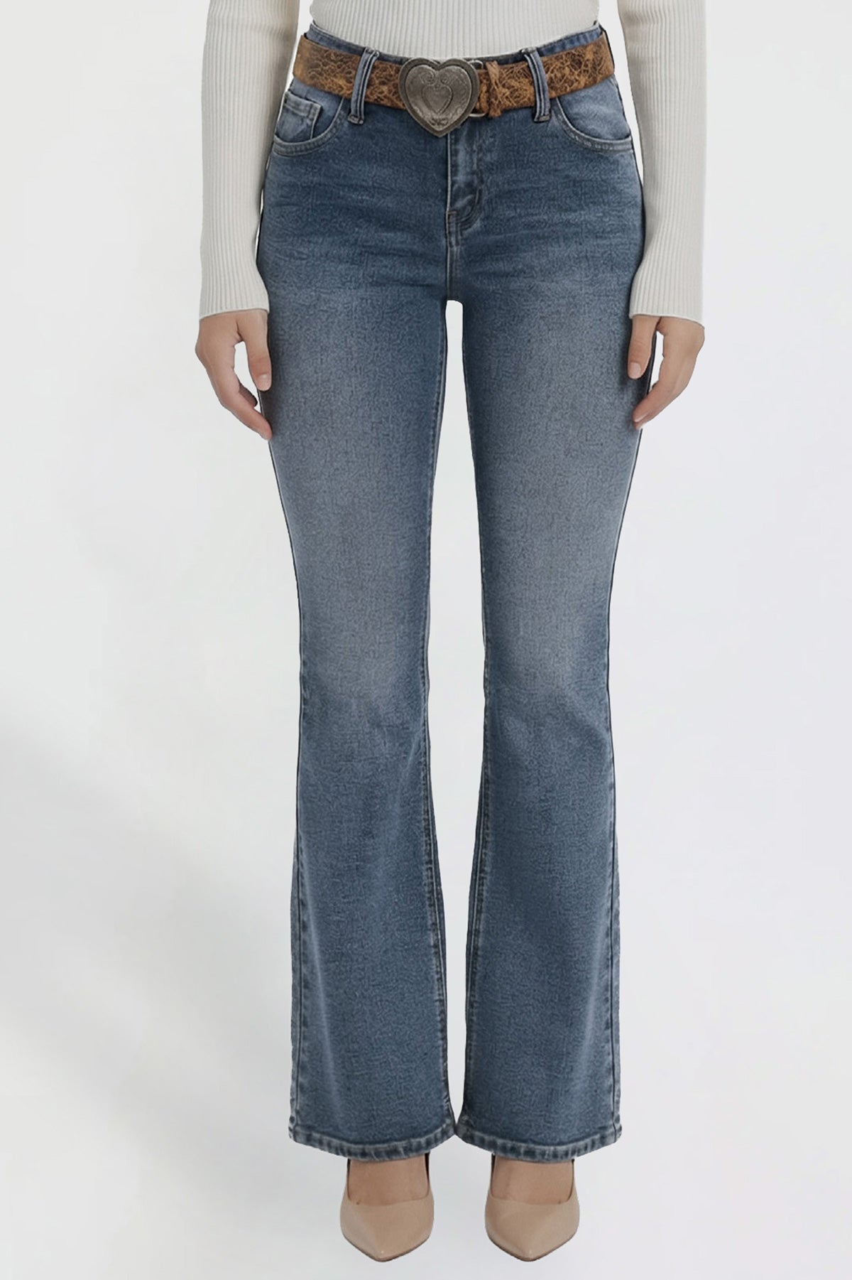 Women's Belted Bootcut Jeans