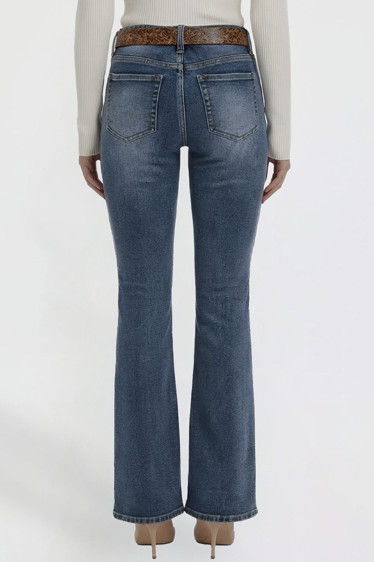 Women's Belted Bootcut Jeans