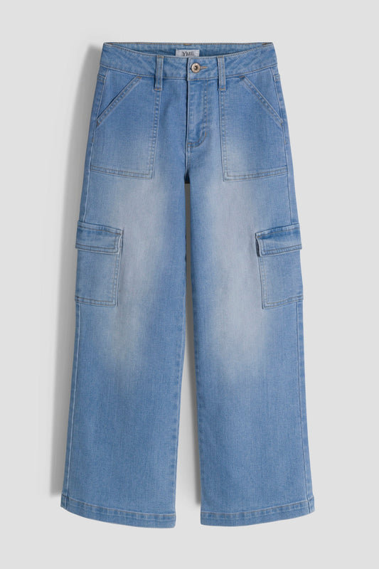 Girls Cargo Wide Leg Jeans