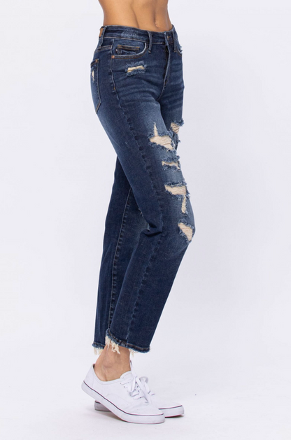 Judy Blue Mid-Rise Destroyed Boyfriend Jeans