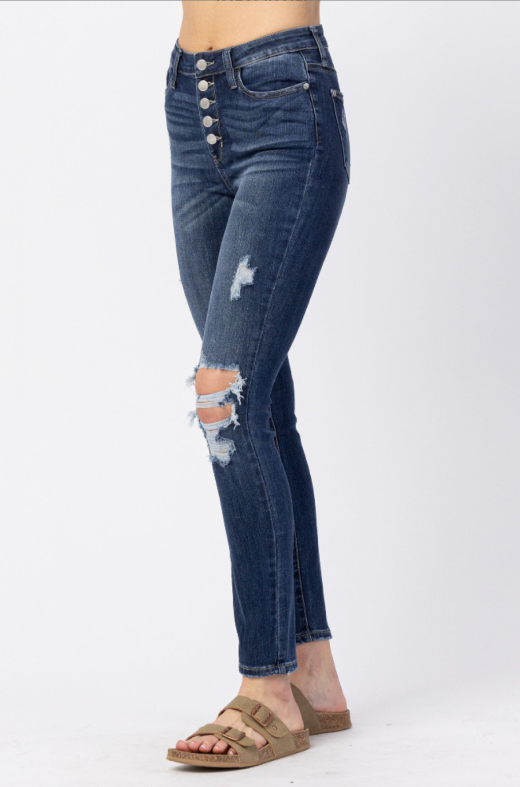 Judy Blue Button Fly Destroyed Skinny Jeans
