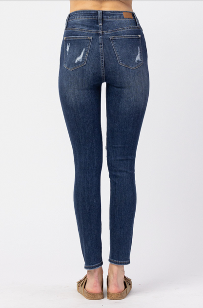 Judy Blue Button Fly Destroyed Skinny Jeans