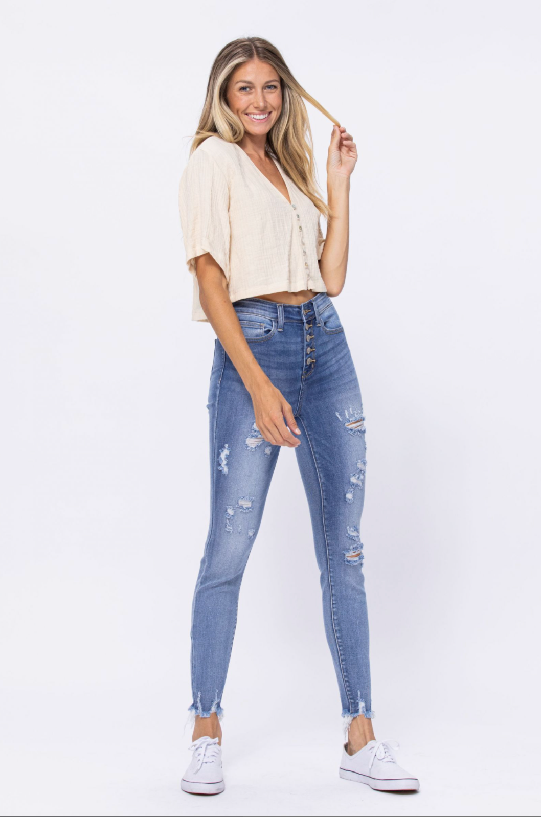 Judy Blue Destroyed Button Fly Jeans