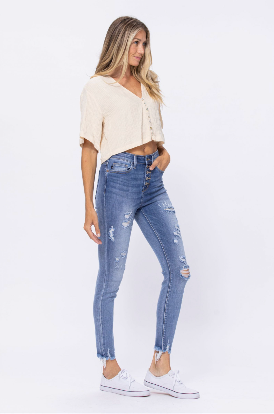 Judy Blue Destroyed Button Fly Jeans