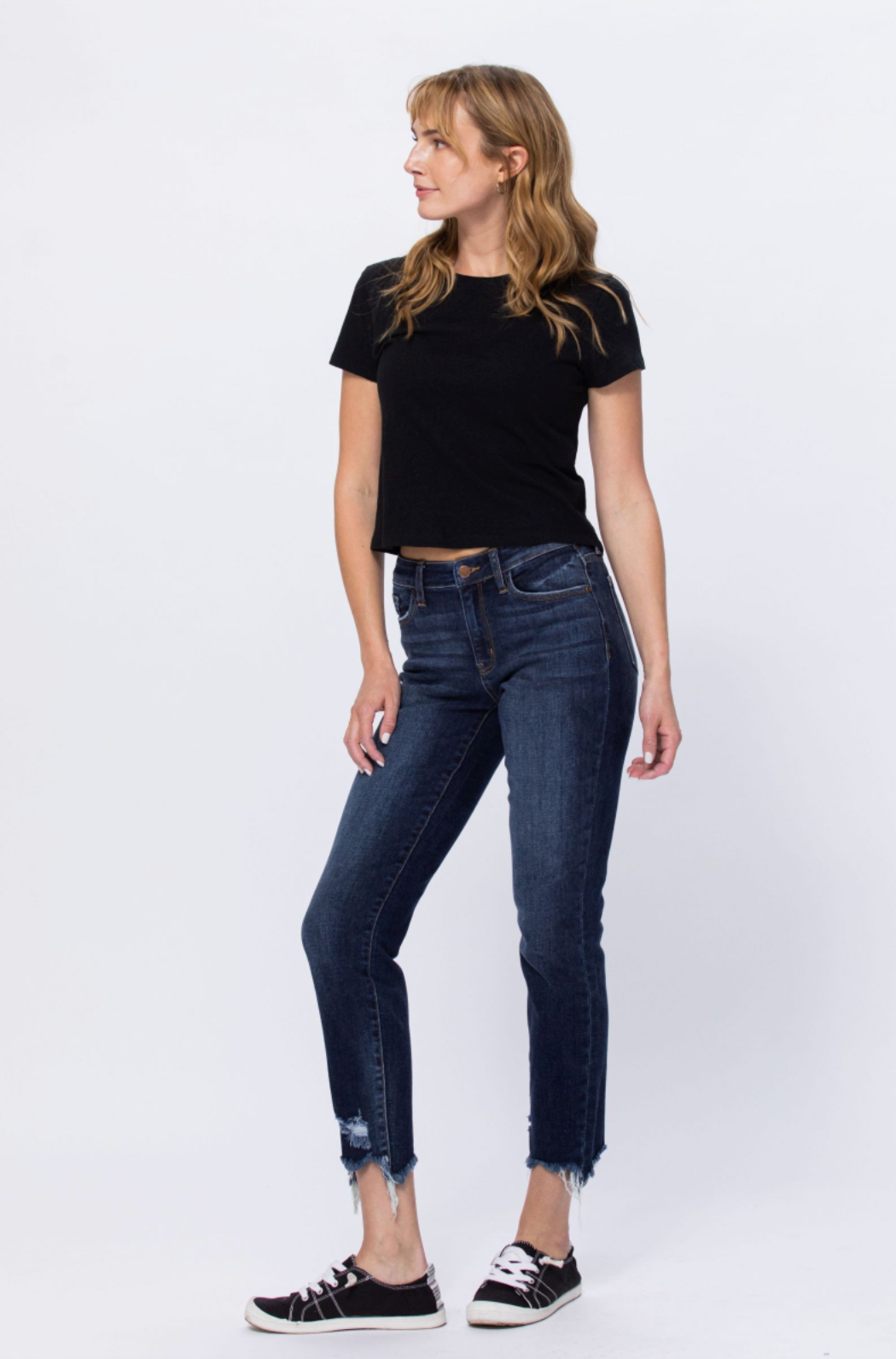 Judy Blue Destroyed Hem Girlfriend Jeans