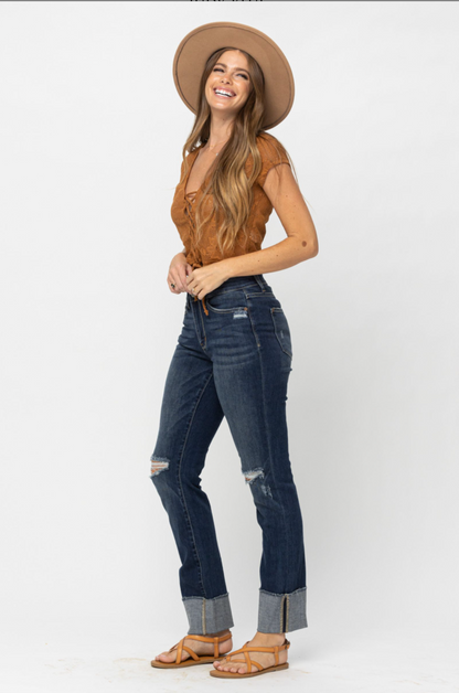 Judy Blue Destroyed Cuff Girlfriend Jeans