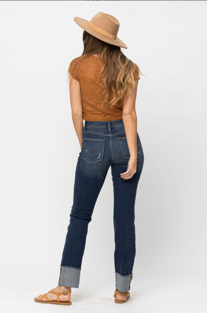 Judy Blue Destroyed Cuff Girlfriend Jeans