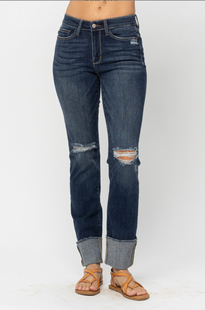 Judy Blue Destroyed Cuff Girlfriend Jeans