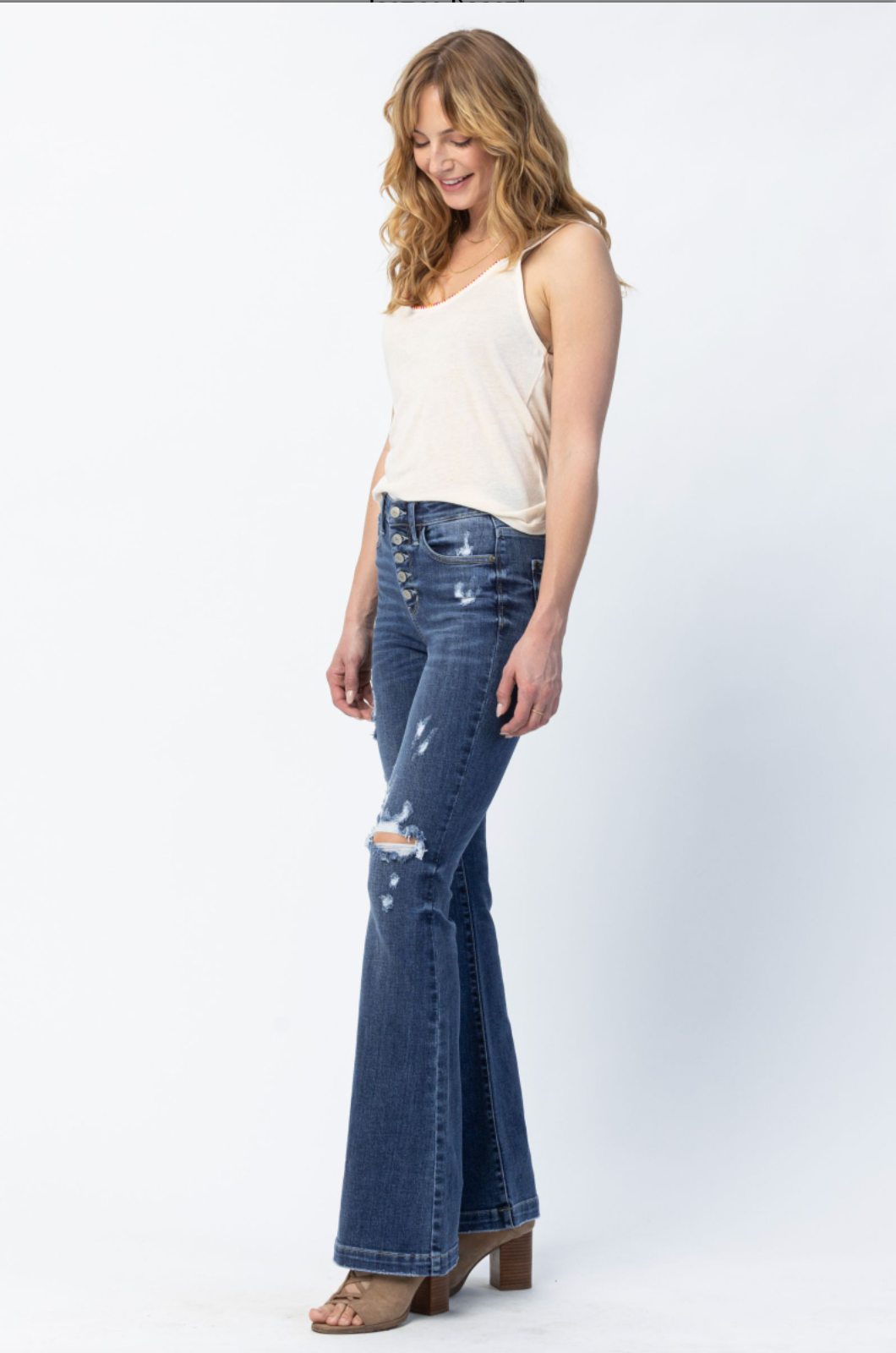 Judy Blue Destroyed Button Fly Trouser Flare