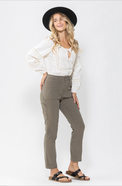 Judy Blue Olive Girlfriend Utility Pants