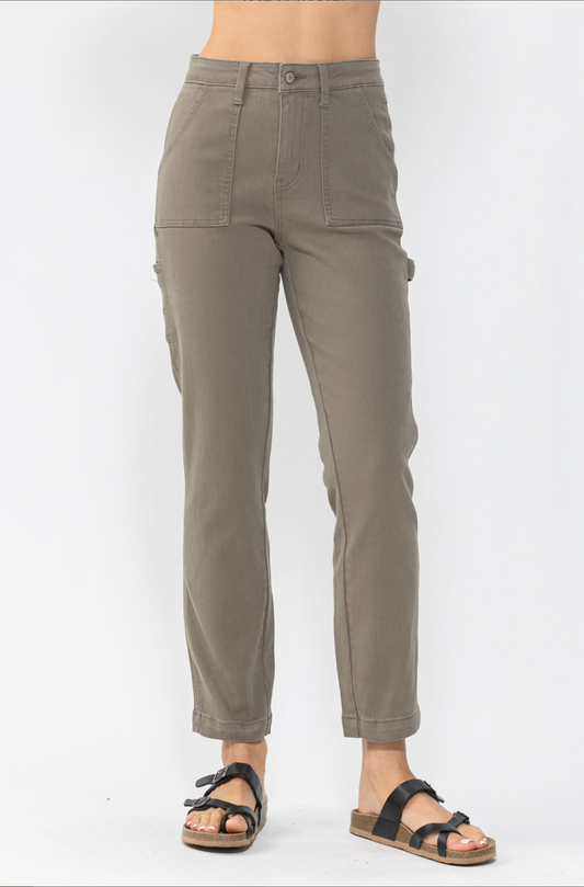 Judy Blue Olive Girlfriend Utility Pants