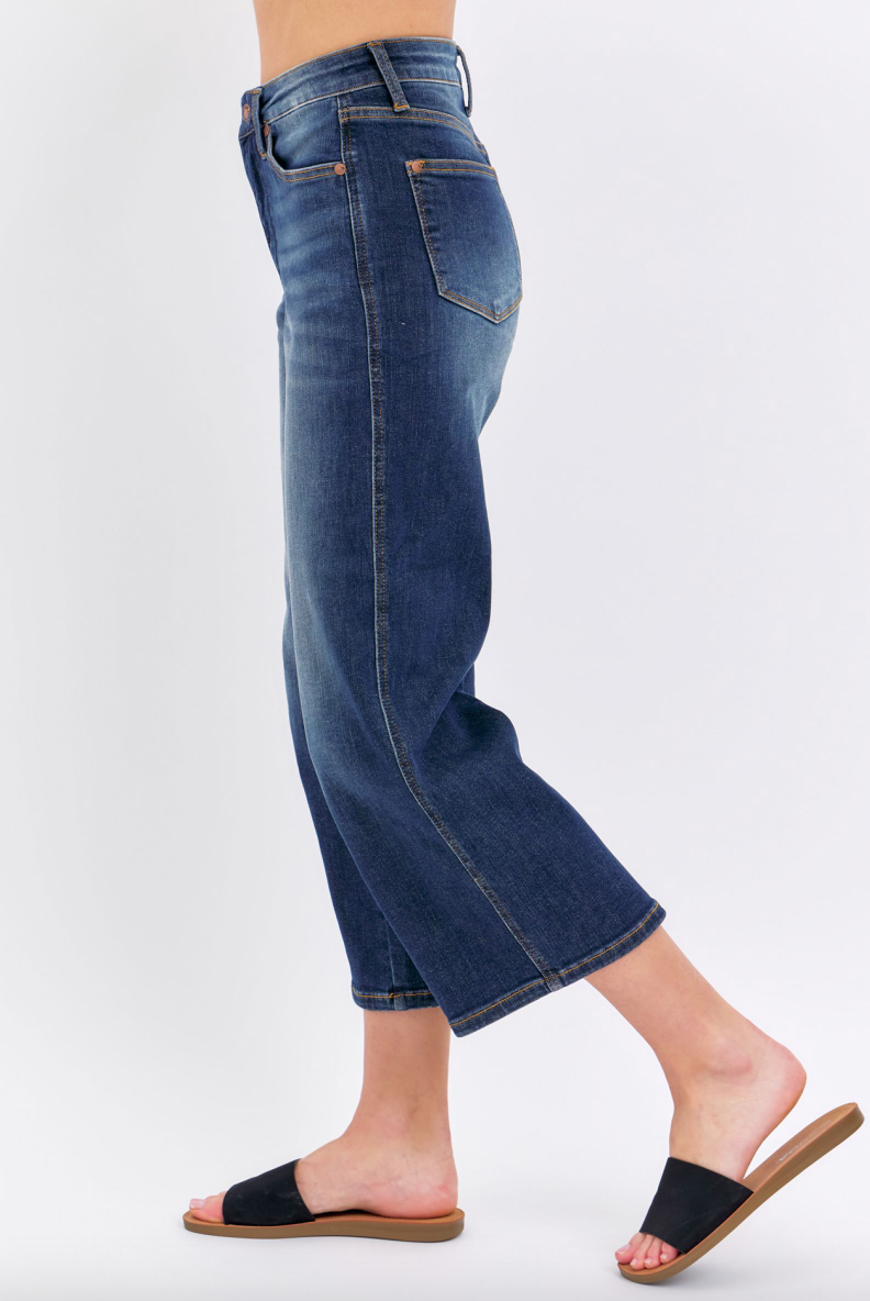 Judy Blue Tummy Control Cropped Wide Leg Jeans