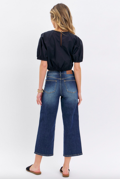 Judy Blue Tummy Control Cropped Wide Leg Jeans