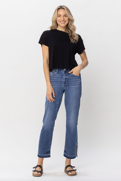 Judy Blue Fray Slit Hem Straight Jeans