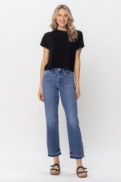Judy Blue Fray Slit Hem Straight Jeans