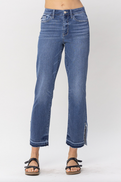Judy Blue Fray Slit Hem Straight Jeans