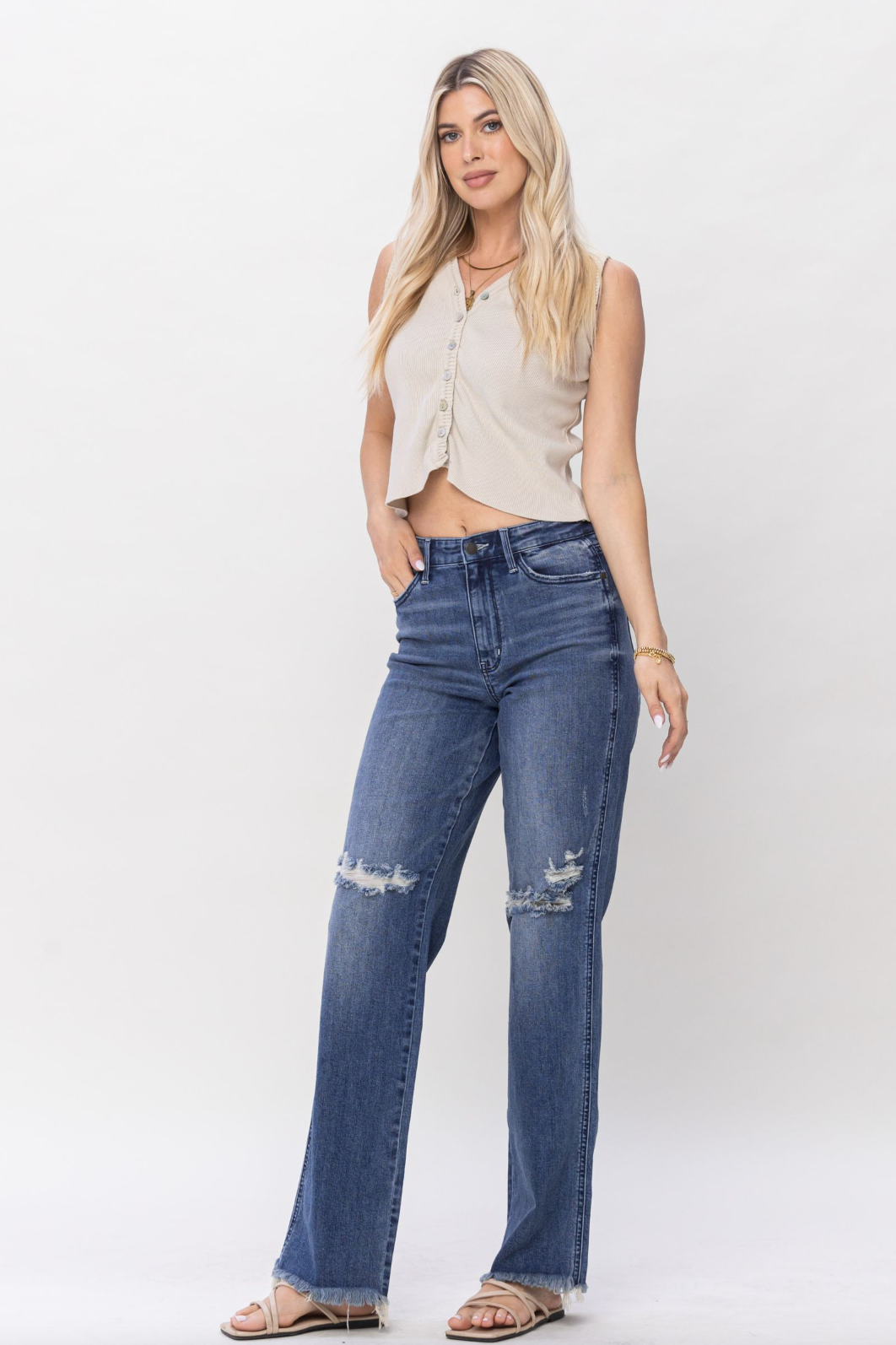 Judy Blue Knee Destroy Straight Leg Jeans