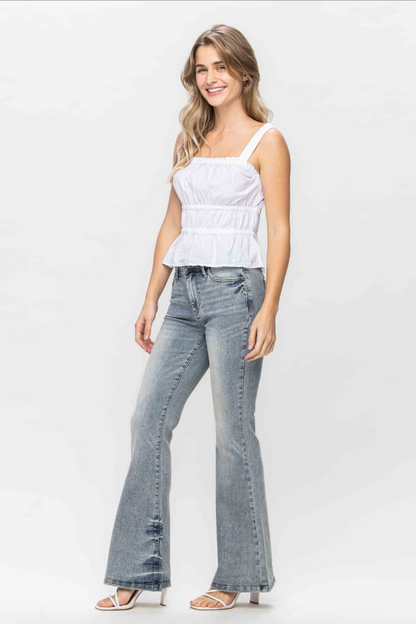 Judy Blue Tinted Pin Tack Flare Jeans