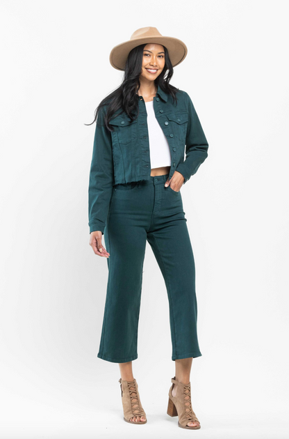 Judy Blue Tummy Control Wide Leg Crop - Teal