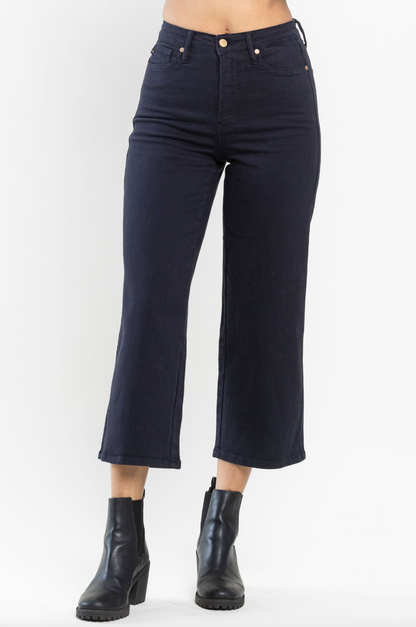 Judy Blue Tummy Control Wide Leg Crop - Navy