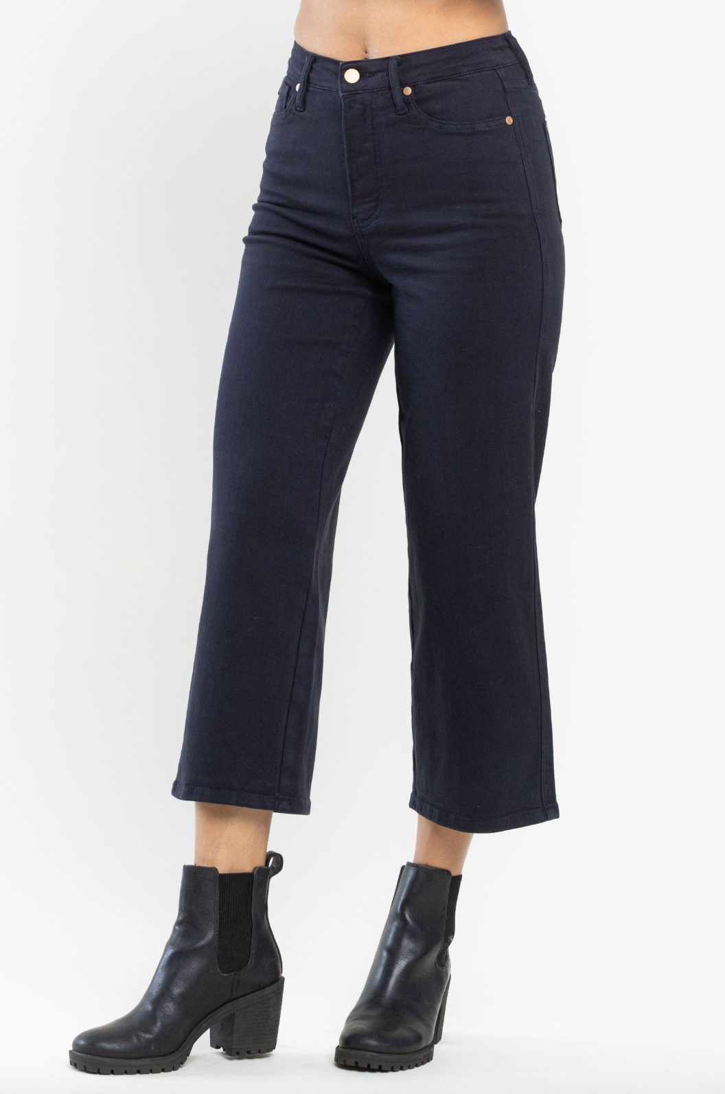 Judy Blue Tummy Control Wide Leg Crop - Navy