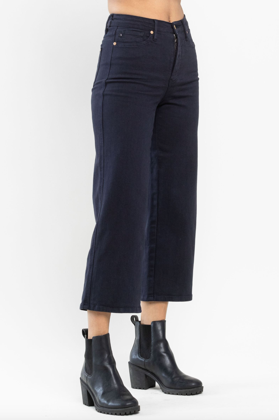 Judy Blue Tummy Control Wide Leg Crop - Navy
