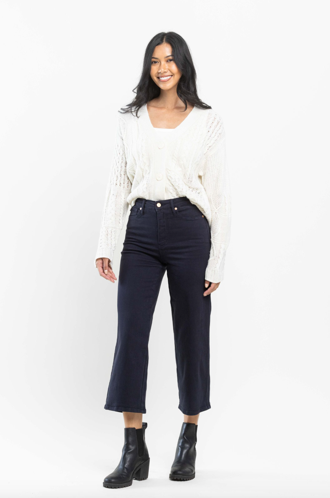 Judy Blue Tummy Control Wide Leg Crop - Navy