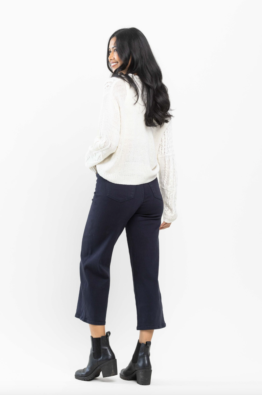 Judy Blue Tummy Control Wide Leg Crop - Navy