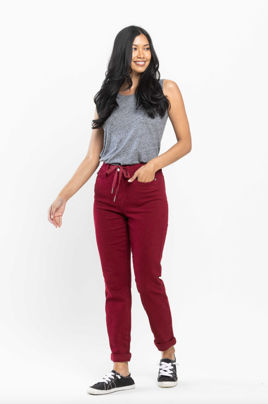 Judy Blue Pull-On Double Cuff Joggers - Scarlet