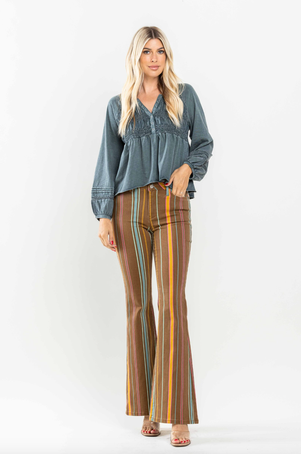 Judy Blue Striped Flare Jeans