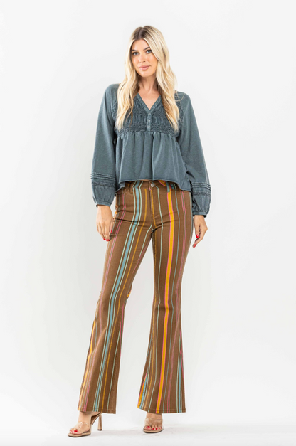 Judy Blue Striped Flare Jeans