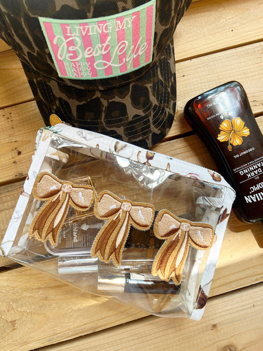 3 Brown Bows - Snap Clear Pouch