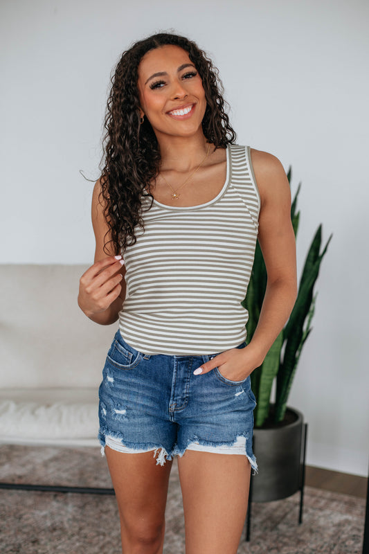 Theo Striped Tank - Khaki Mix