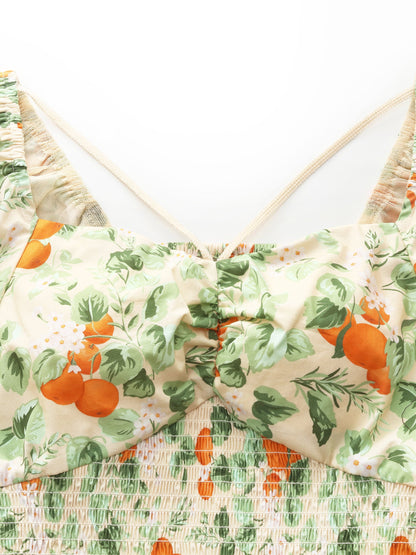 Cotton Floral Print Women Smocked Top