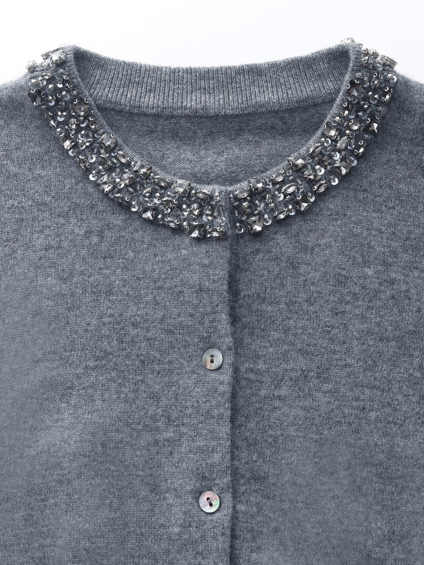 100% Wool Beaded Round Neck Women Cardigan