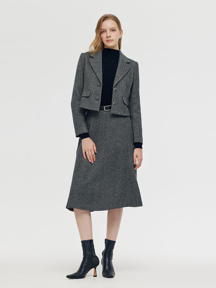 Washable Wool Crop Jacket And Half Skirt Two-piece Set