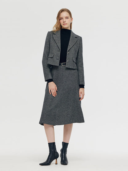 Washable Wool Crop Jacket And Half Skirt Two-piece Set