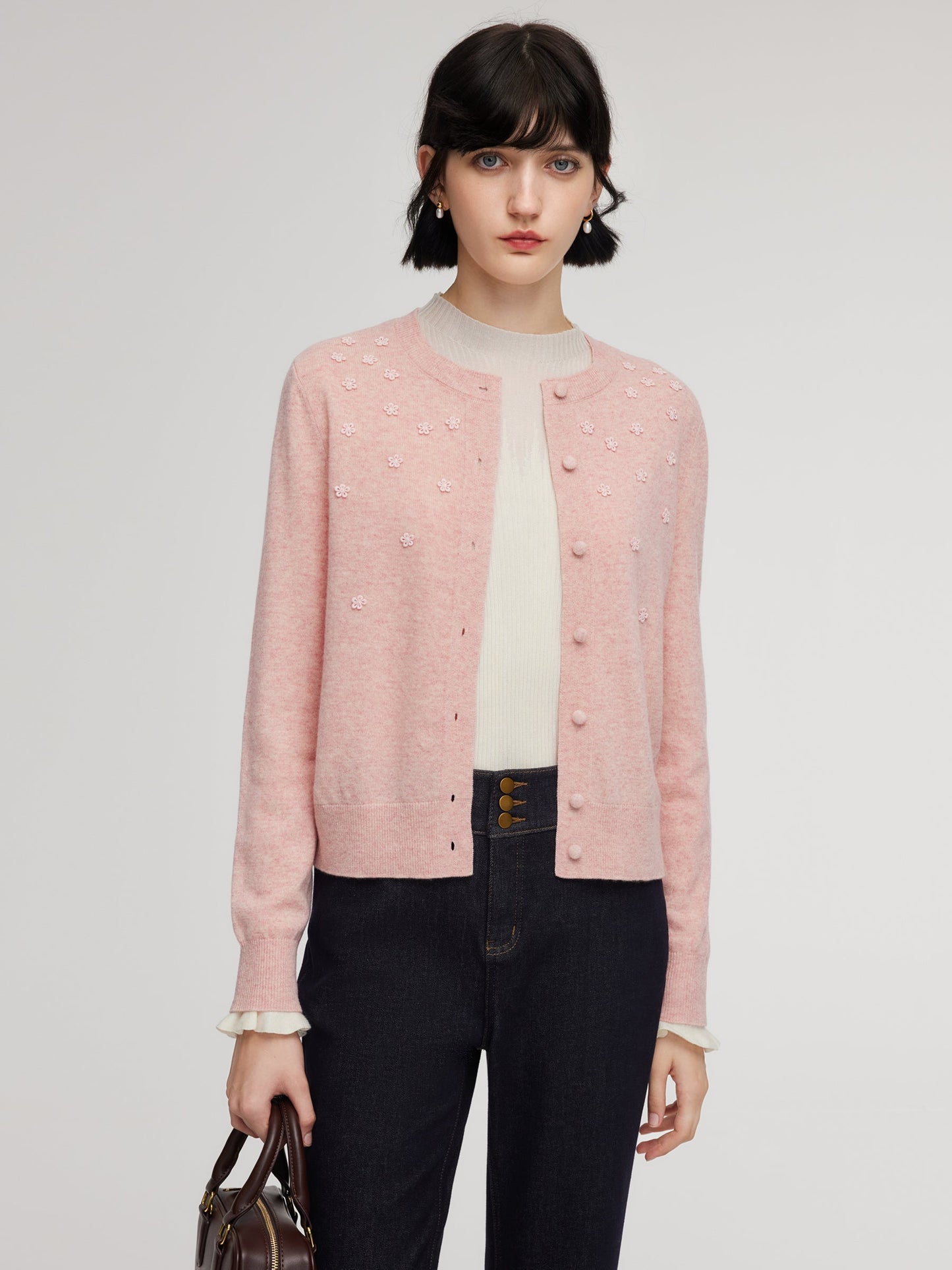 100% Wool Floral Women Cardigan