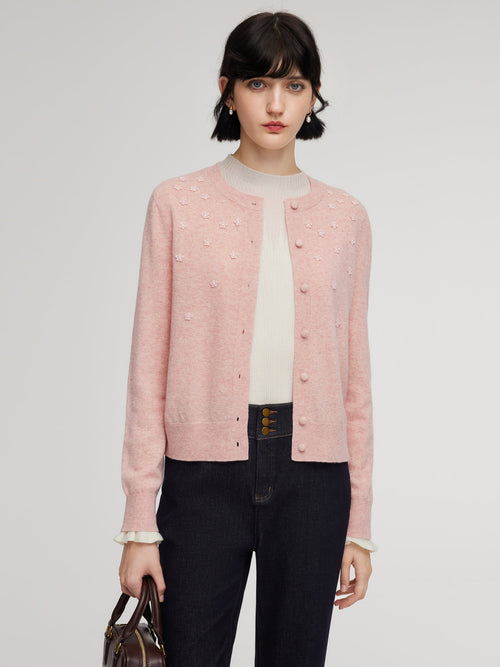 100% Wool Floral Women Cardigan