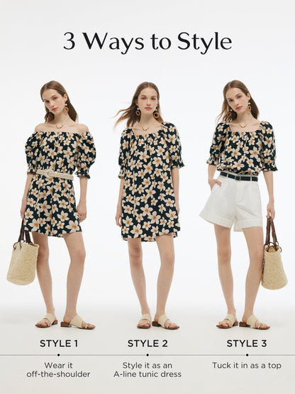 Cotton Floral Print Convertible Neckline Women Tunic Top