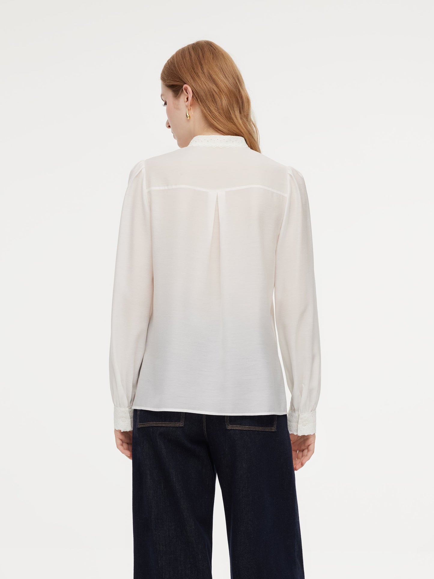[Preview] Acetate Blend Lace Bow Tie Women Shirt