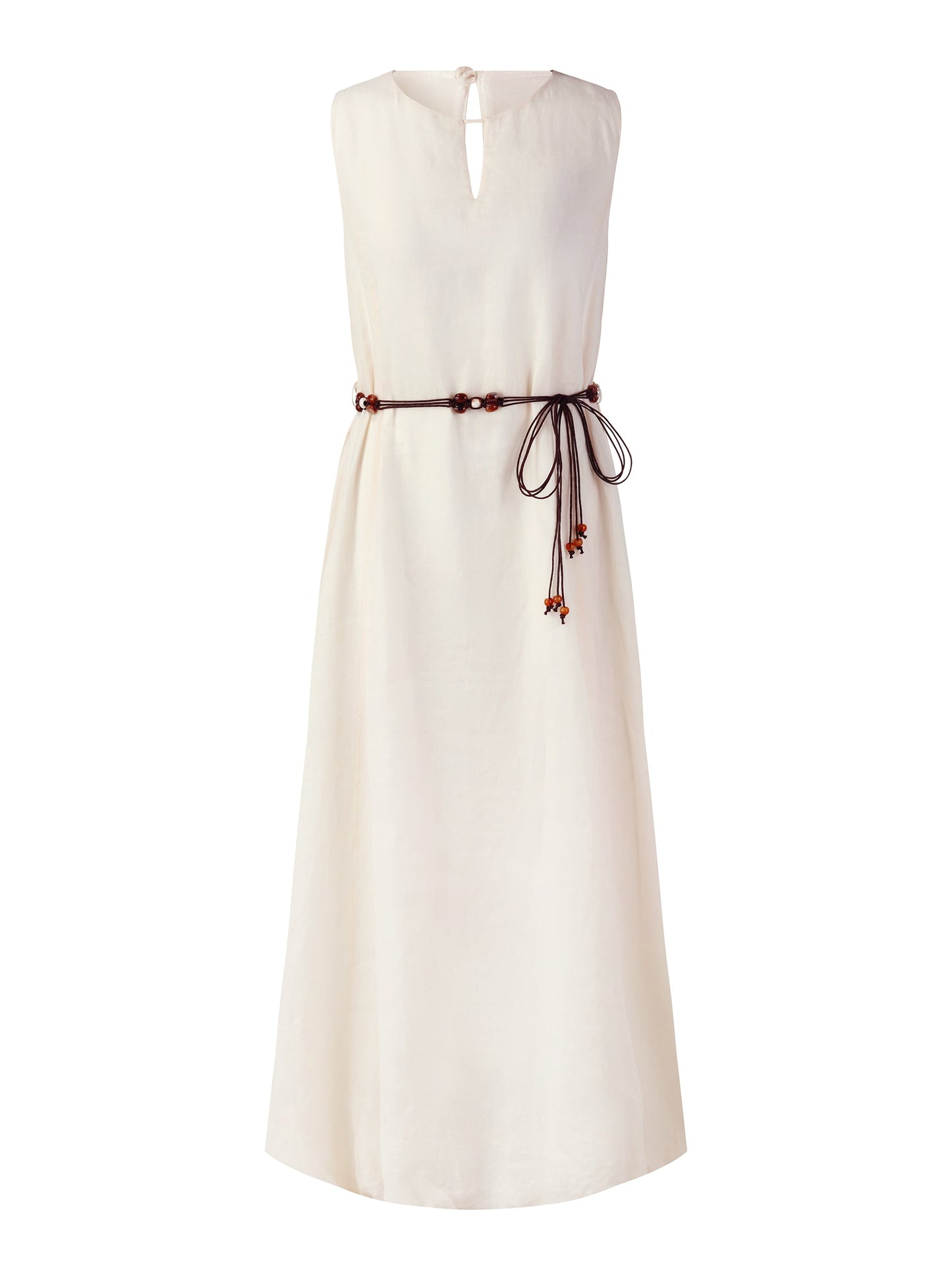 100% Ramie Bubble Hem Women Sleeveless Maxi Dress With Tie String Belt