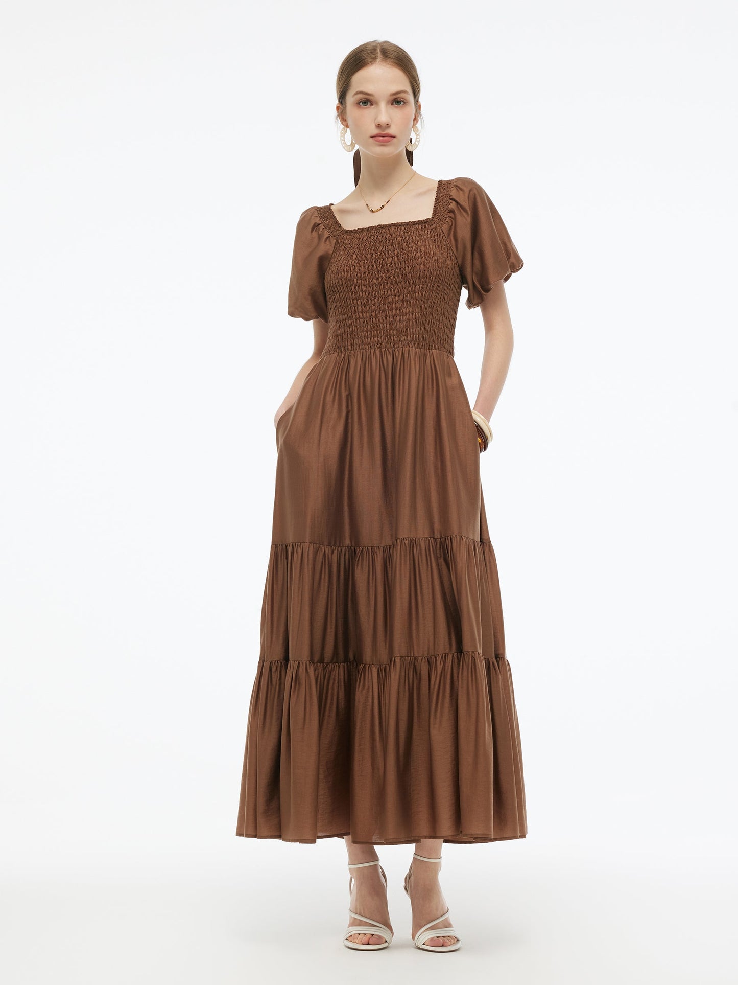 Tencel Blend Women Smocked Maxi Dress