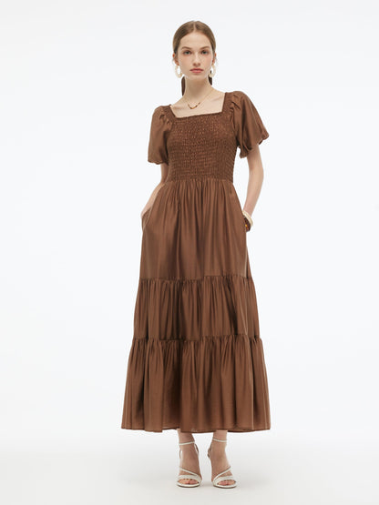 Tencel Blend Women Smocked Maxi Dress