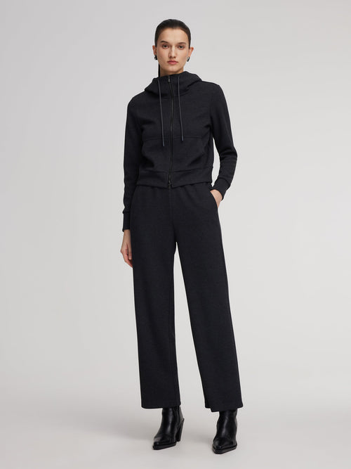 Drawstring Hooded Zip-Up Jacket And Pants Two-Piece Set