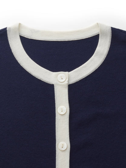 Lyocell Blend Contrast Trim Women Cardigan