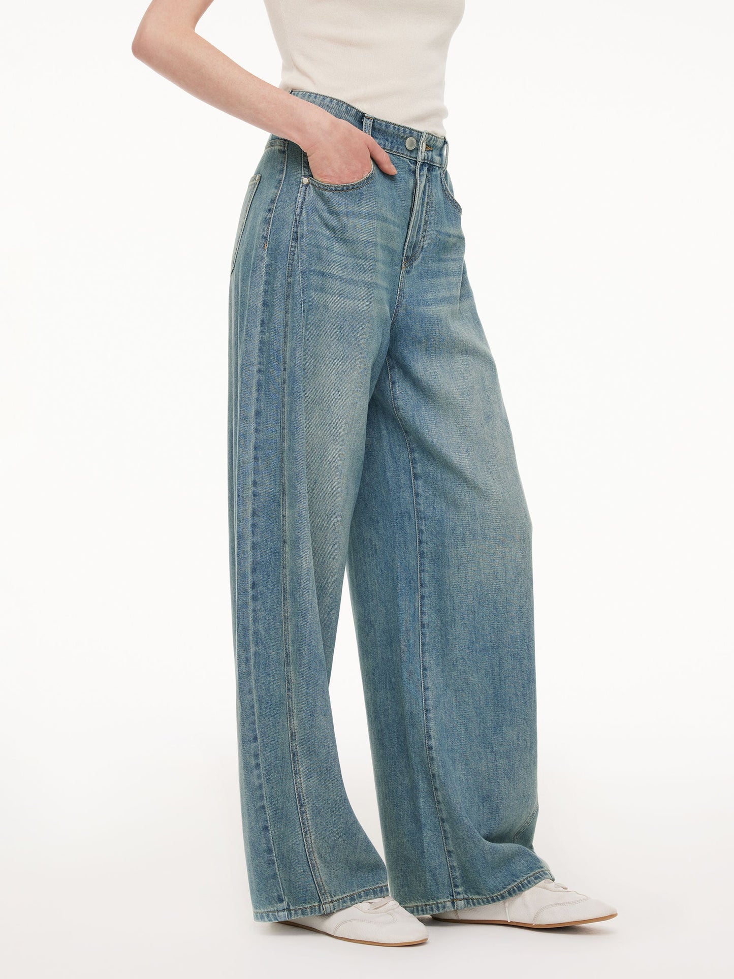 100% Cotton Denim Women Curved Leg Jeans