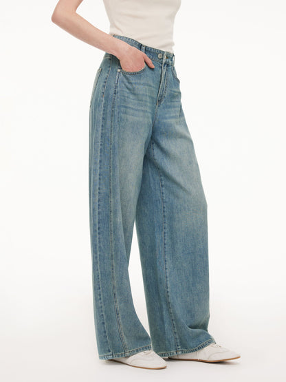100% Cotton Denim Women Curved Leg Jeans