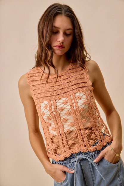 SO ME Crochet Knitted Lace Sweater Tank Top